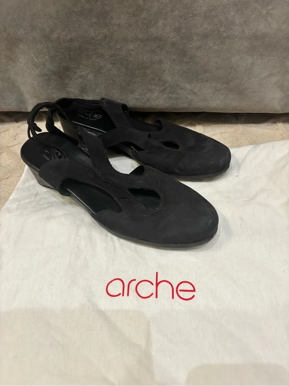 Arche Black Suede Slingback sandals  - Women's